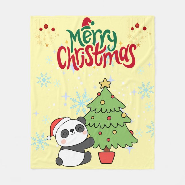süße Panda Frohe Weihnachten Decke (Vorderseite)