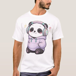Süße Panda-Kopfhörer Herren T-Shirt Kawaii Musik