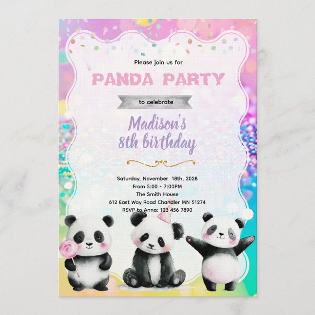Süße Panda-Party-Einladung Einladung (Vorderseite)