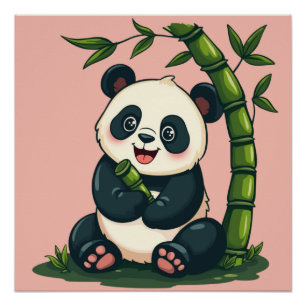 Süße Panda umarmt Bambus niedliches Cartoon-Kunstw Poster