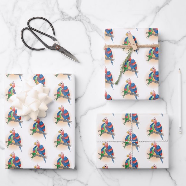 Süße Papageien Frohen Muttertag Geschenkpapier Set (Vorderseite)
