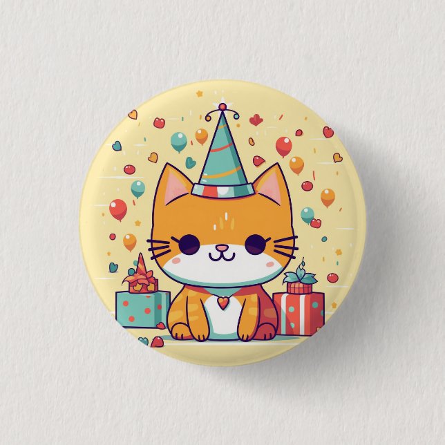 Süße Party-Katz Geburtstag,  Button (Vorderseite)