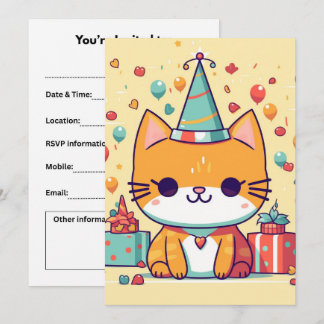 Süße Party-Katz Geburtstag, Einladung