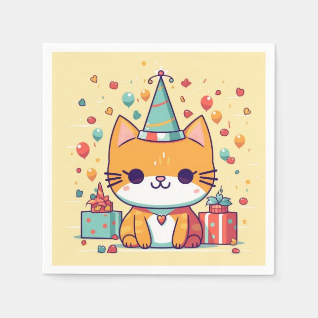 Süße Party-Katzen-Geburtstagsfeier,  Serviette (Vorderseite)