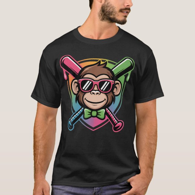 Süße Partytierchen Baseball Lustiger Affe T-Shirt (Vorderseite)