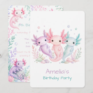 Süße Pastell-Axolotl-Geburtstagsfeier Einladung