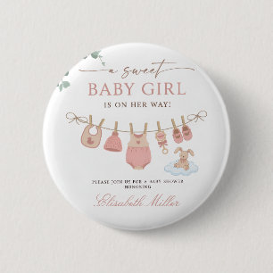 Süße Pastell-Baby-Mädchen-Einladung zur Babyparty Button