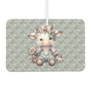 Süße Pastell-Babykuh in Overall mit Blumen Autolufterfrischer
