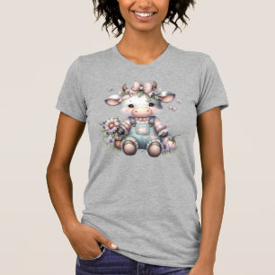 Süße Pastell-Babykuh in Overall mit Blumen T-Shirt