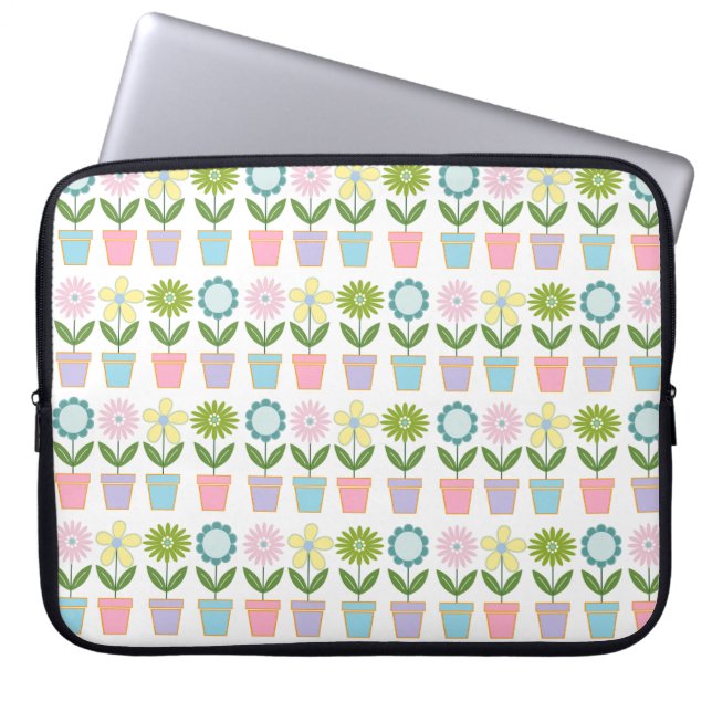 Süße Pastell-Blumentopf-Muster Laptopschutzhülle (Vorderseite)