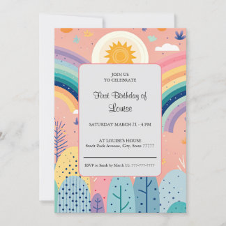 Süße Pastell-Boho-Regenbogen- und Sonnendesign übe Einladung