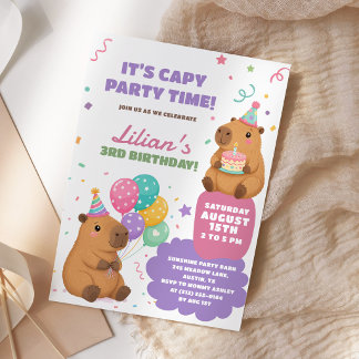 Süße Pastell-Capybara-Kinder-Geburtstagsfeier Einladung