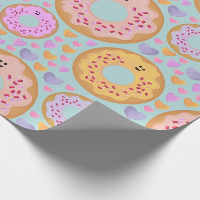 Süße Pastell-Donuts und Herzen Muster Geschenkpapier (Ecke)