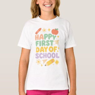 Süße Pastell-Doodle-Froher-Erstter-Schultag T-Shirt
