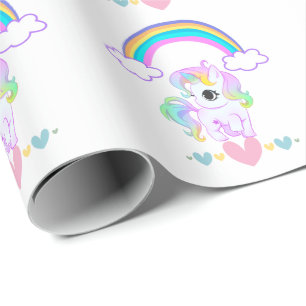 Süße Pastell-Einhorn- und Regenbogen-Design-Verpac Geschenkpapier
