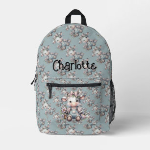 Süße Pastell-Farbene Babykuh in Latzhose mit Blume Bedruckter Rucksack
