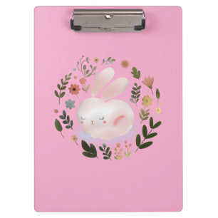 Süße Pastell-Frühlings-Hasen-Blumenkranz-Kinderzim Klemmbrett