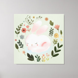 Süße Pastell-Frühlings-Hasen-Blumenkranz-Kinderzim Leinwanddruck