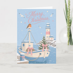 Süße Pastell-Hafen-Weihnachts-Szene Karte
