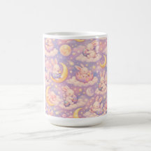 Süße Pastell-Hasen-Tasse – Kawaii Mond & Wolken