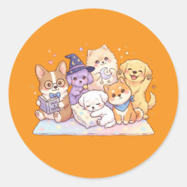 Süße Pastell-Hunde-Freunde-Aufkleberbogen Runder Aufkleber