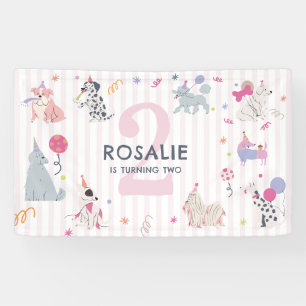 Süße Pastell-Hunde-Party zum Geburtstag für Mädche Banner