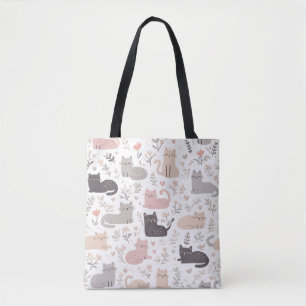 Süße Pastell-Katze und florales Muster Tragetasche