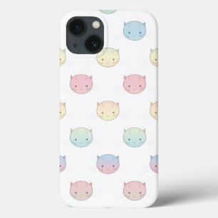 Süße Pastell-Katzen-Gesichter Rosa Blau Grün Gelb Case-Mate iPhone Hülle