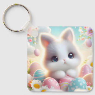Süße Pastell-Kawaii-Kätzchen-Osterhasen-Eier Schlüsselanhänger