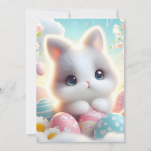 Süße Pastell-Kawaii-Kätzchen-Osterhasen Feiertagskarte