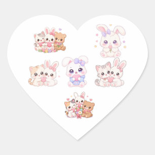 Süße Pastell-Kawaii-Tierfreunde-Aufkleberbogen Herz-Aufkleber