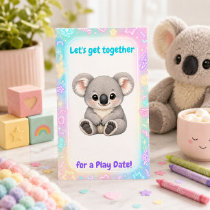 Süße Pastell-Koala-Spiel-Verabredung Telefonnummerkarte