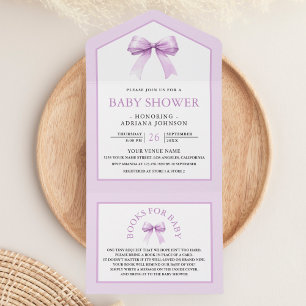 Süße Pastell-Lila-Coquette-Schleife Baby Shower All In One Einladung