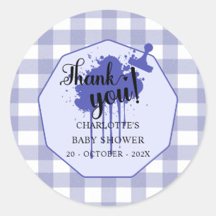 Süße Pastell-Navy-Gingham-Baby-Party Runder Aufkleber