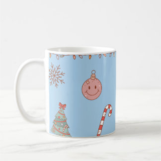 Süße Pastell-Nostalgie-Retro-Weihnachts-Hellblau Kaffeetasse