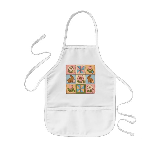 Süße Pastell-Osterhasen-Blumen- Patchwork  Kinderschürze (Vorne)