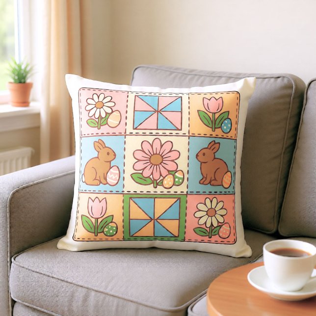 Süße Pastell-Osterhasen-Blumen- Patchwork  Kissen (Von Creator hochgeladen)