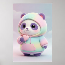 Süße Pastell-Panda-Hoodie | Kawaii-Panda-Kunstpost Poster