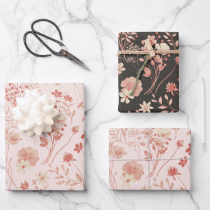 Süße Pastell-Pfirsichcreme-Rustikale Aquarellblume Geschenkpapier Set