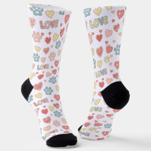 Süße Pastell-Pfotenabdrücke und Herzen Muster "LIE Socken