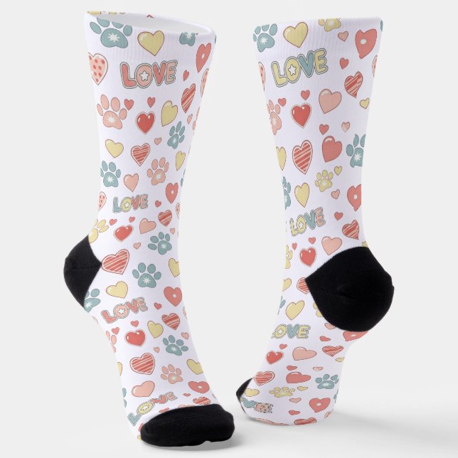 Süße Pastell-Pfotenabdrücke und Herzen Muster "LIE Socken (Gewinkelt)