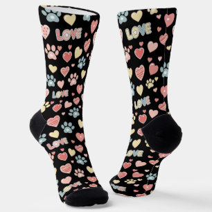 Süße Pastell-Pfotenabdrücke und Herzen Muster "LOV Socken