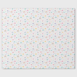Süße Pastell-Regenbogen-Herzen- und Stern-Nahtlose Geschenkpapier