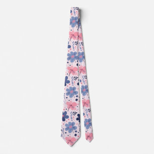 Süße Pastell-Rosa und Blaue Blumige Frühlingsgarte Krawatte