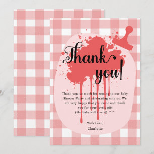 Süße Pastell-Rot-Gingham-Baby-Party Dankeskarte