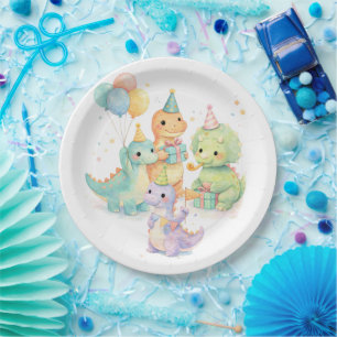 Süße Pastell-Wasserfarben-Dinosaurier-Geburtstag Pappteller
