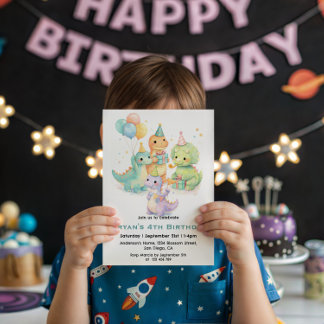 Süße Pastell-Watercolor-Dinosaurier-Geburtstag Einladung