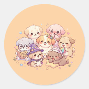 Süße Pastell-Welpen-Sticker-Sheet Runder Aufkleber