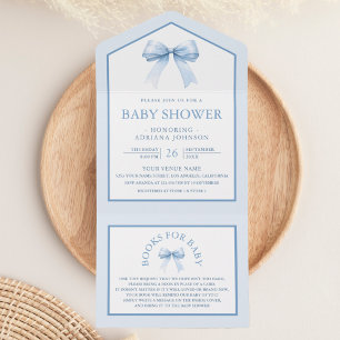 Süße Pastellblaue Coquette-Schleife Baby Shower All In One Einladung