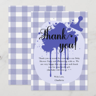 Süße Pastellblaue Gingham-Baby-Party Dankeskarte